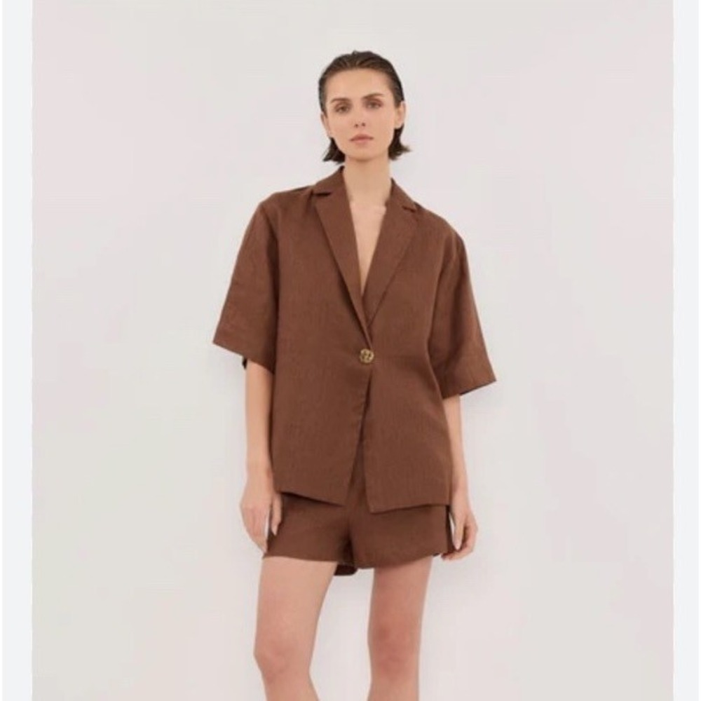 DISSH Nala Fondant Linen Resort Shirt Sz 2 Gold Button